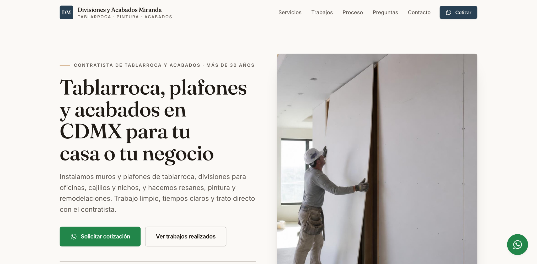 Página inicial del sitio Divisiones y Acabados Miranda